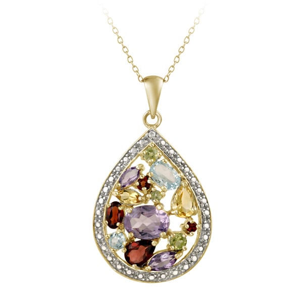 Glitzy Rocks Multi-Gemstone Cluster Teardrop Necklace - 15454809 ...