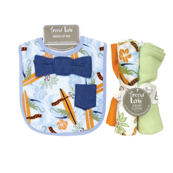 Trend Lab Surfs Up Bowtie Dress Up Bib and 4 piece Burp Cloth Set