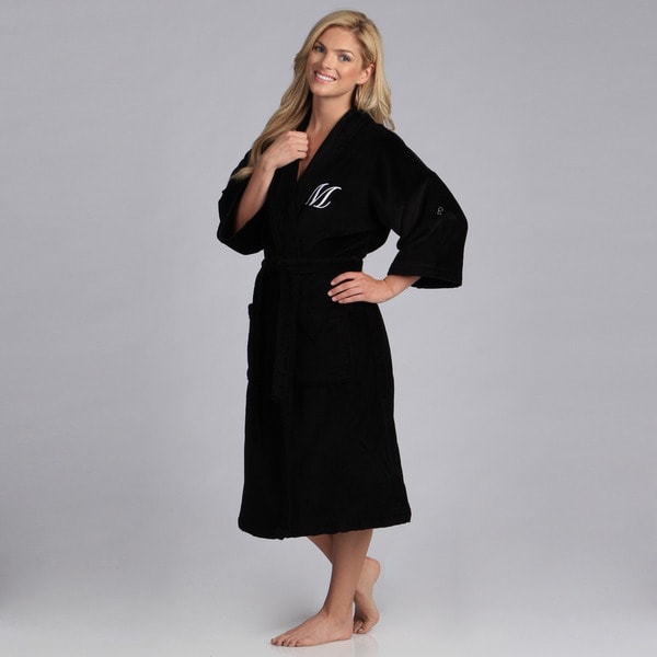 Monogram Cotton Velour Unisex Black Bath Robe   15454934  