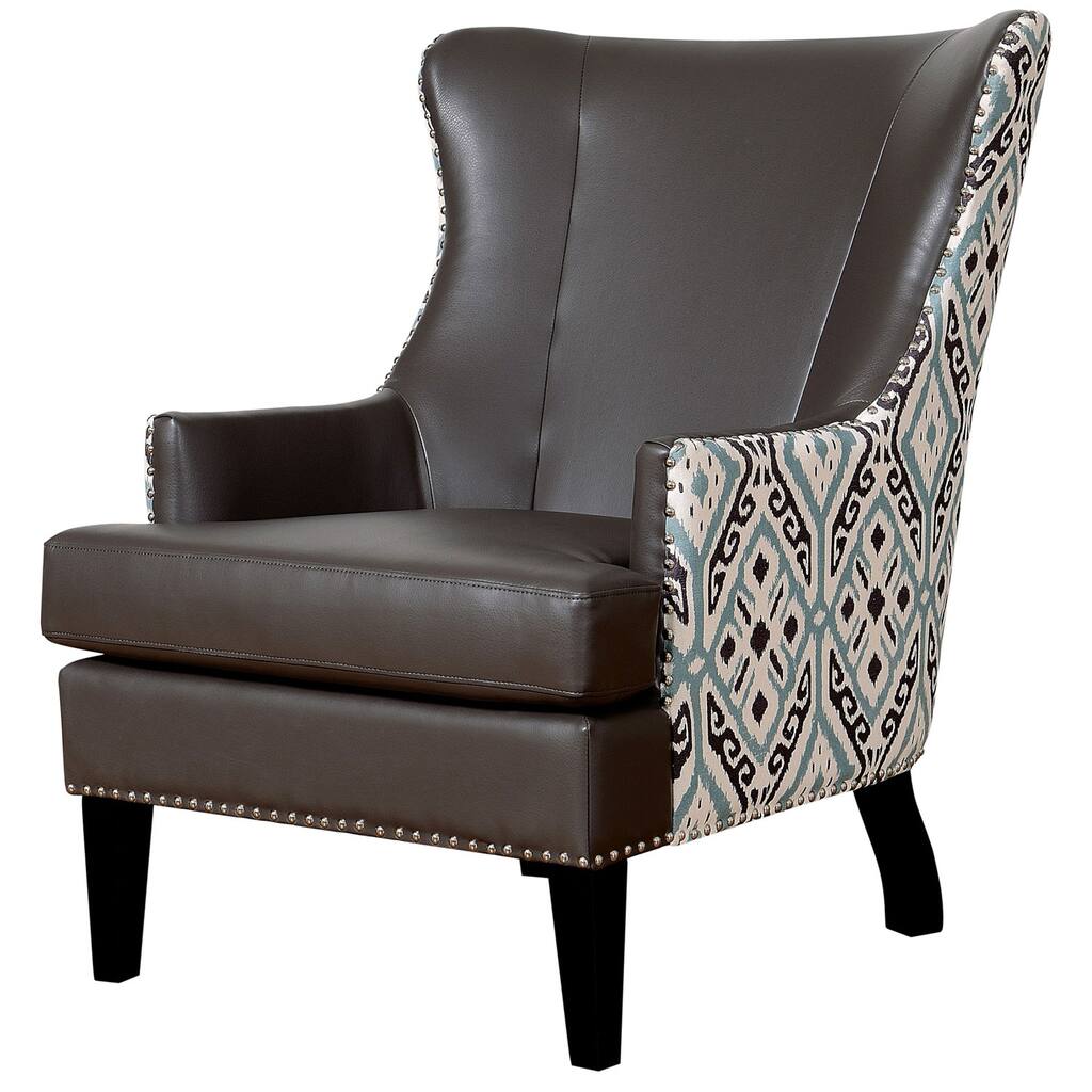 Soho Leather Ikat Wing Chair