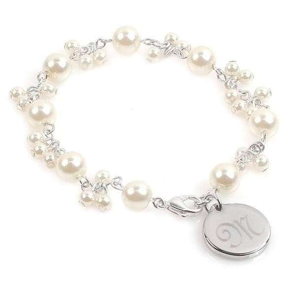 Shop Personalized Silver Overlay FW Pearl Romance Bracelet (8 mm) - On
