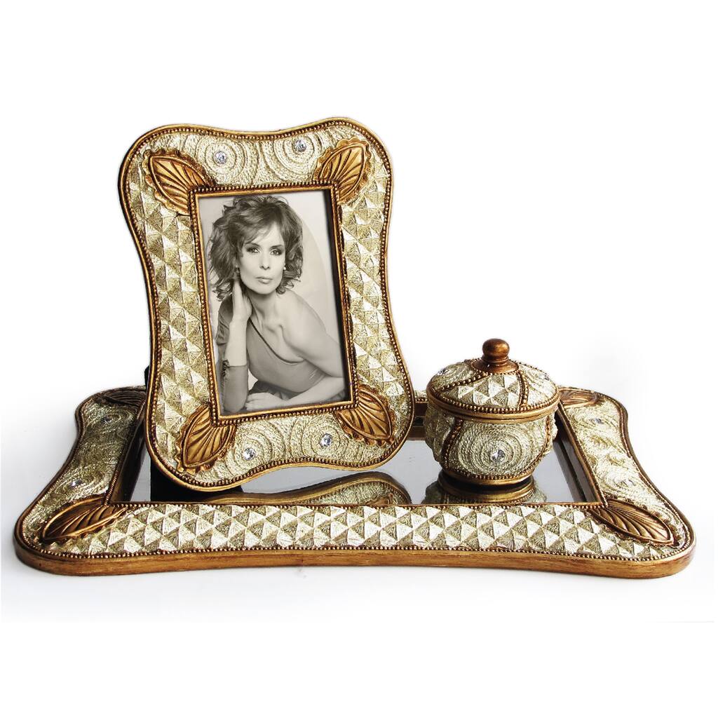 Glass and Goldtone Mirrored 3-piece Vanity Set