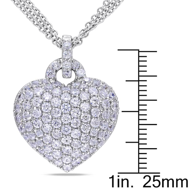Miadora Sterling Silver Created White Sapphire Heart Necklace