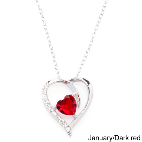 Dazzling Sterling Silver MOM Open Heart Red January Birthstone Pendant Necklace 18