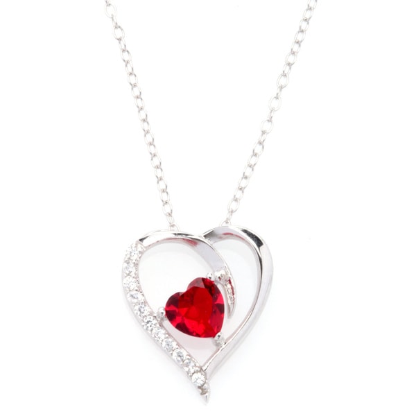Fremada Rhodium Plated Silver Cubic Zirconia Heart Birthstone Necklace