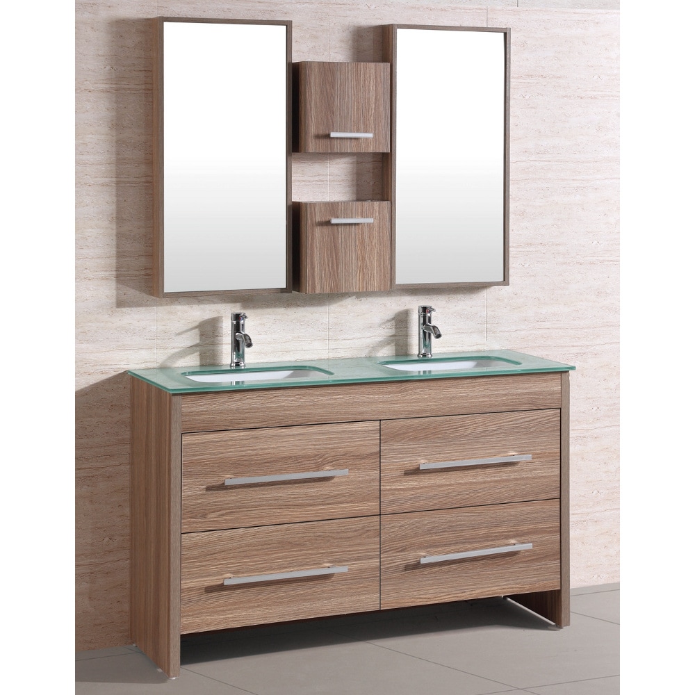 Shop Black Friday Deals On Natural Glass Top 54 Inch Double Sink Bathroom Vanity Set Overstock 8110204