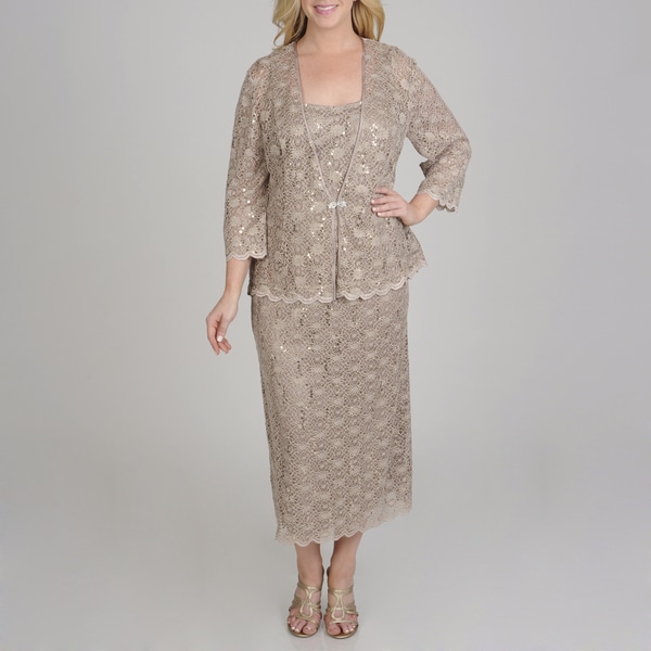 R & M Richards Women's Plus Sequin Lace 2 piece Jacket Dress R & M Richards Plus Size Sets