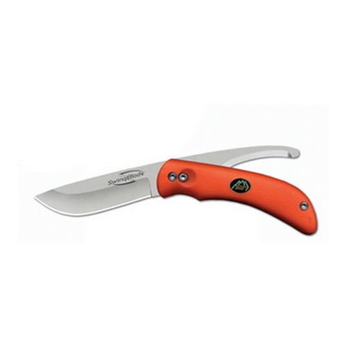 Outdoor Edge Swing Blaze Dual Blade (OrangeDimensions 9 inches long x 3 inches wide x 2 inches high Weight 1 poundSet includes Nylon Belt Sheath Positive grip for increased safety and ease of use under the harshest conditionsTwo interchangable blades, 