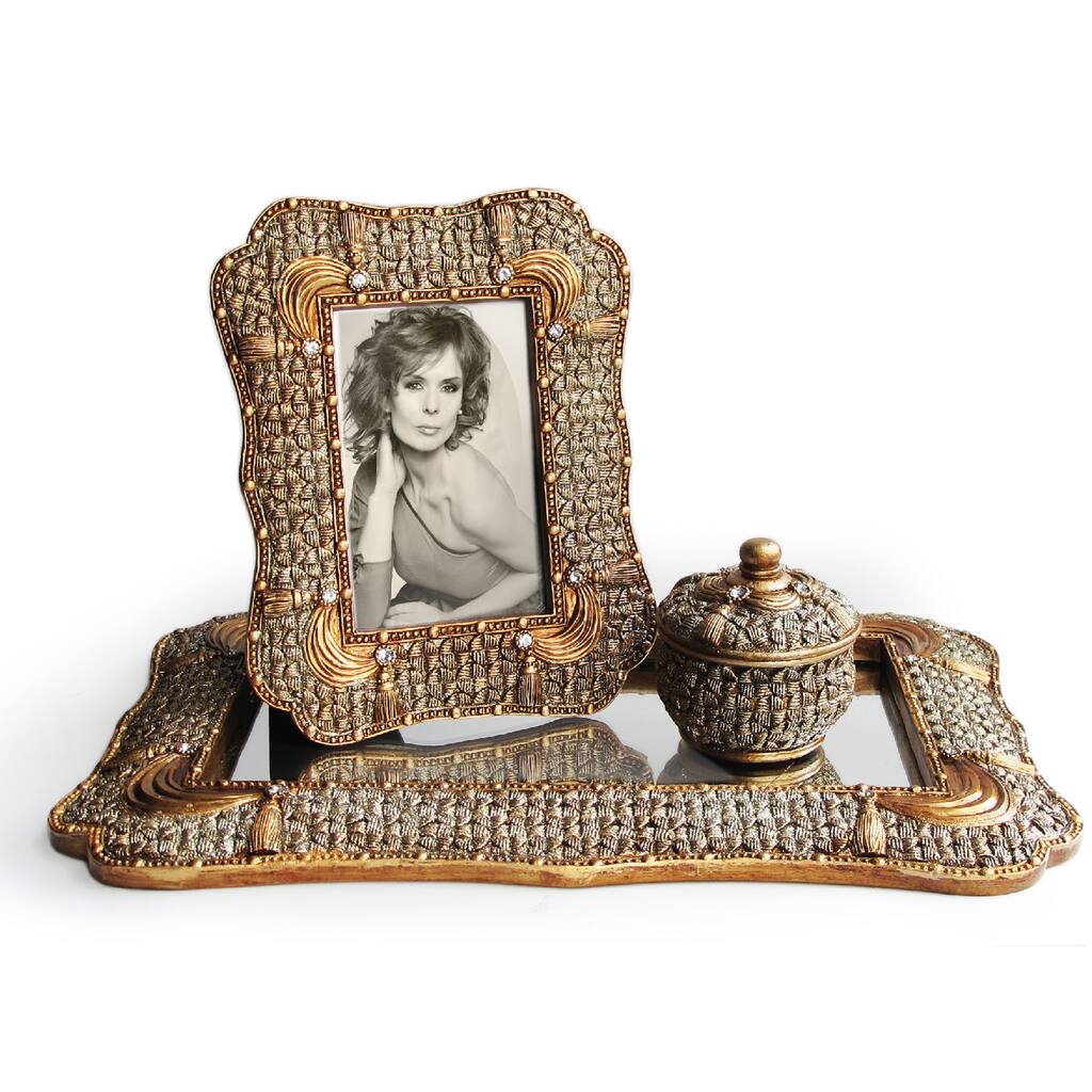 Mirror Glass and Goldtone 3-piece Vanity Set