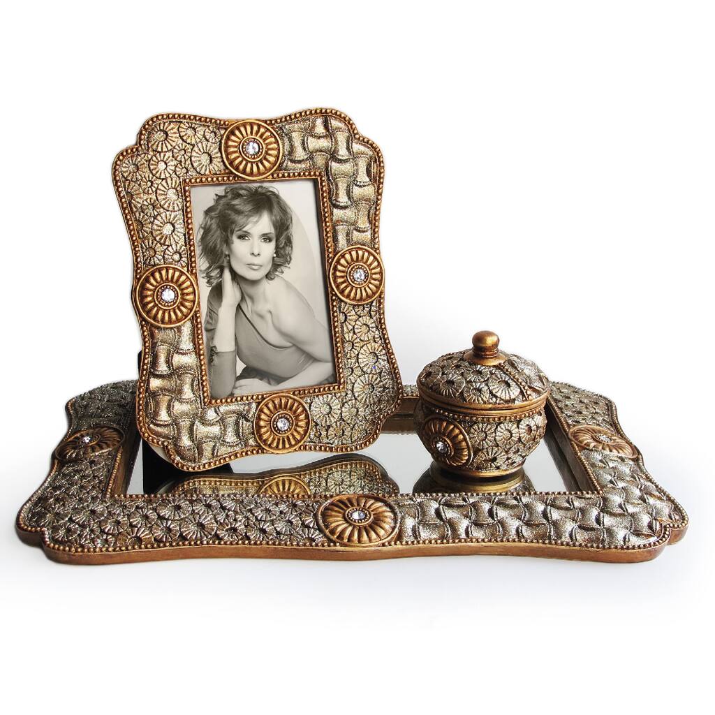 Mirror Glass and Goldtone 3-piece Vanity Set