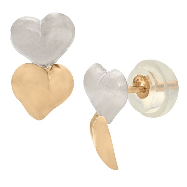 Junior Jewels 14k Gold Children's Double Puffed Heart Stud Earrings Junior Jewels Children's Earrings