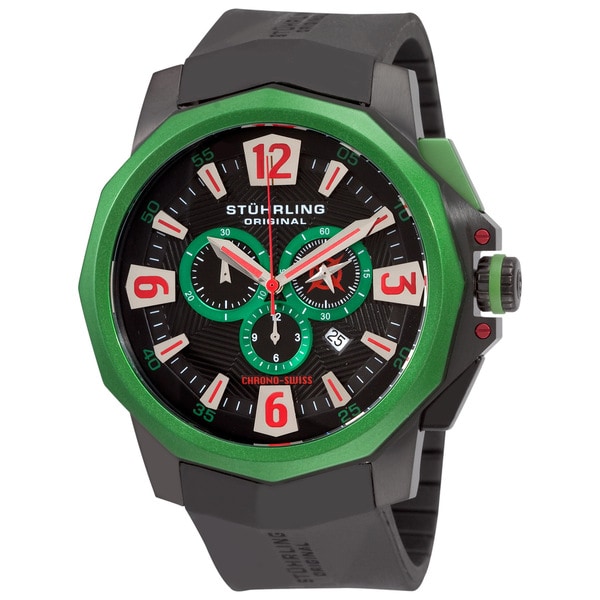 Stuhrling Original Men's Admiral Swiss Quartz Chronograph Rubber Strap Watch. Opens flyout.