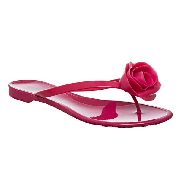 Shop Valentino Women's Fuchsia PVC Rose-detailed Flip-Flops - Free Shipping Today - Overstock 
