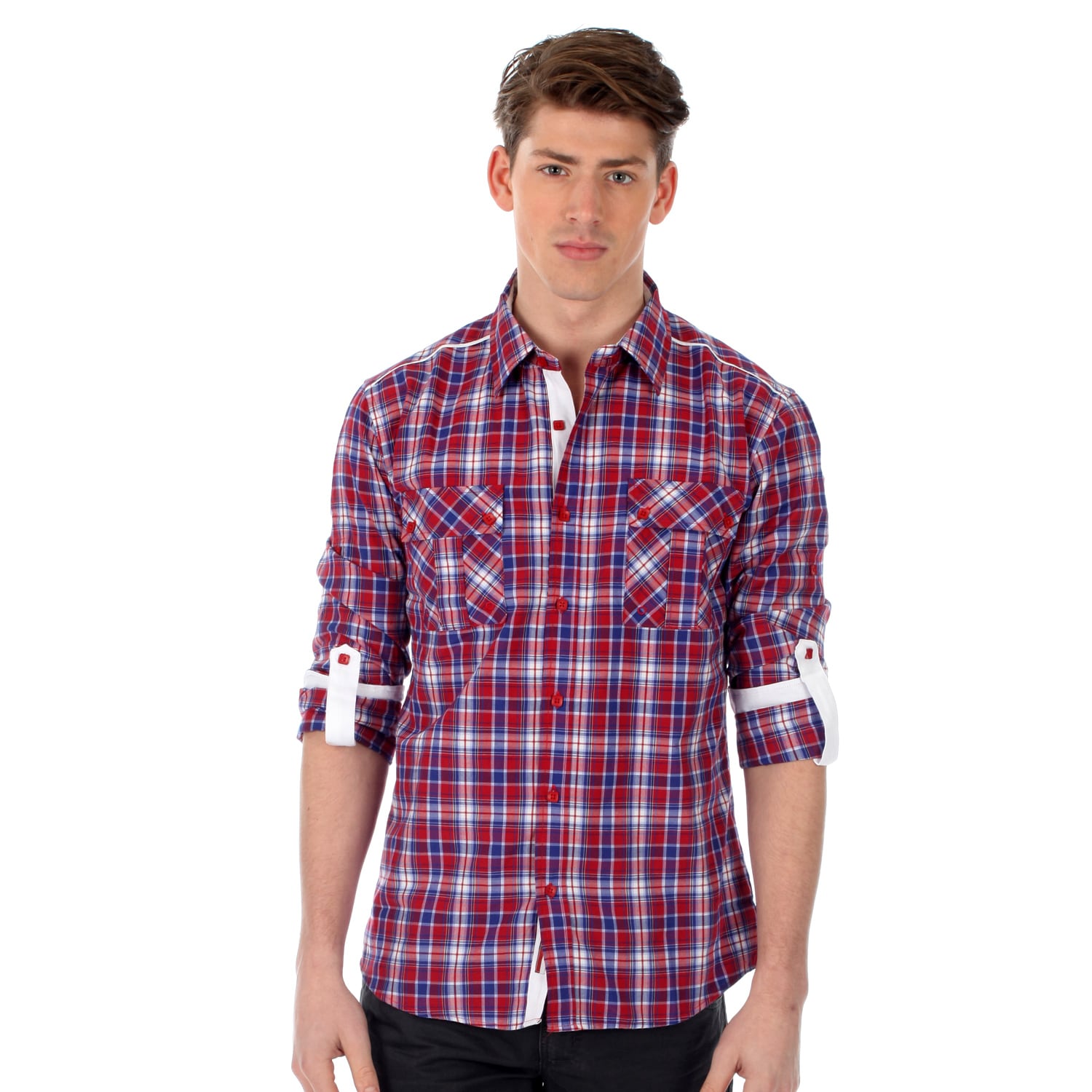 191 Unlimited Mens Plaid Slim Fit Woven Shirt