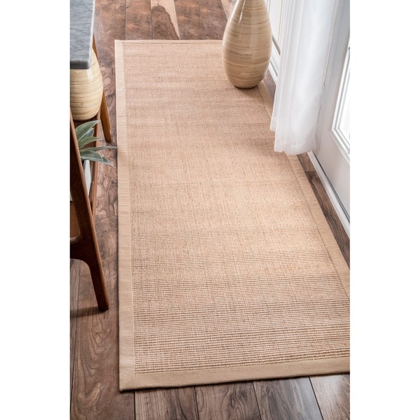 Nuloom Natural Fiber Cotton Border Sisal Herringbone Rug 2 6 X 8