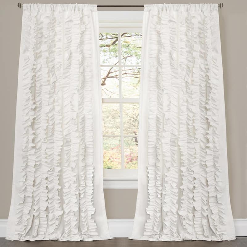 Gracewood Hollow Quist White Ruffled Curtain Panel