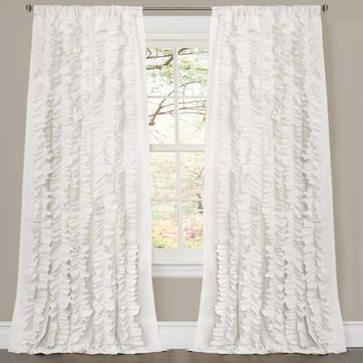 Gracewood Hollow Quist White Ruffled Curtain Panel