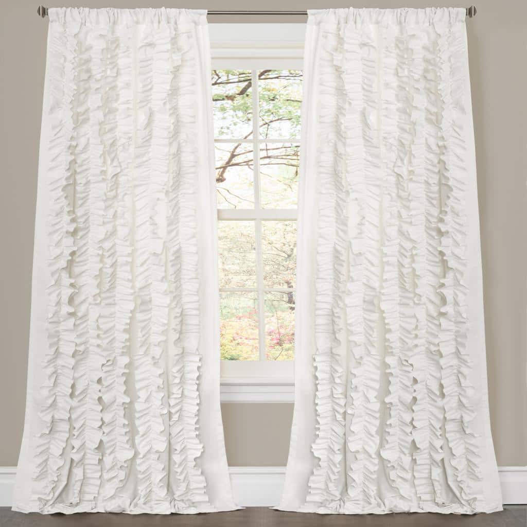 Gracewood Hollow Quist White Ruffled Curtain Panel