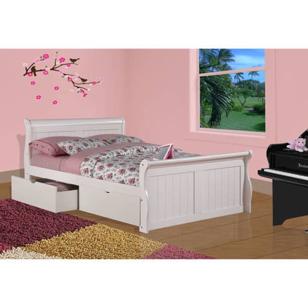 Donco Kids White Sleigh Bed with Under Bed Storage Drawers - Full