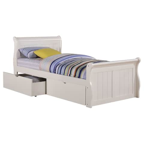Donco Kids White Sleigh Bed with Under Bed Storage Drawers