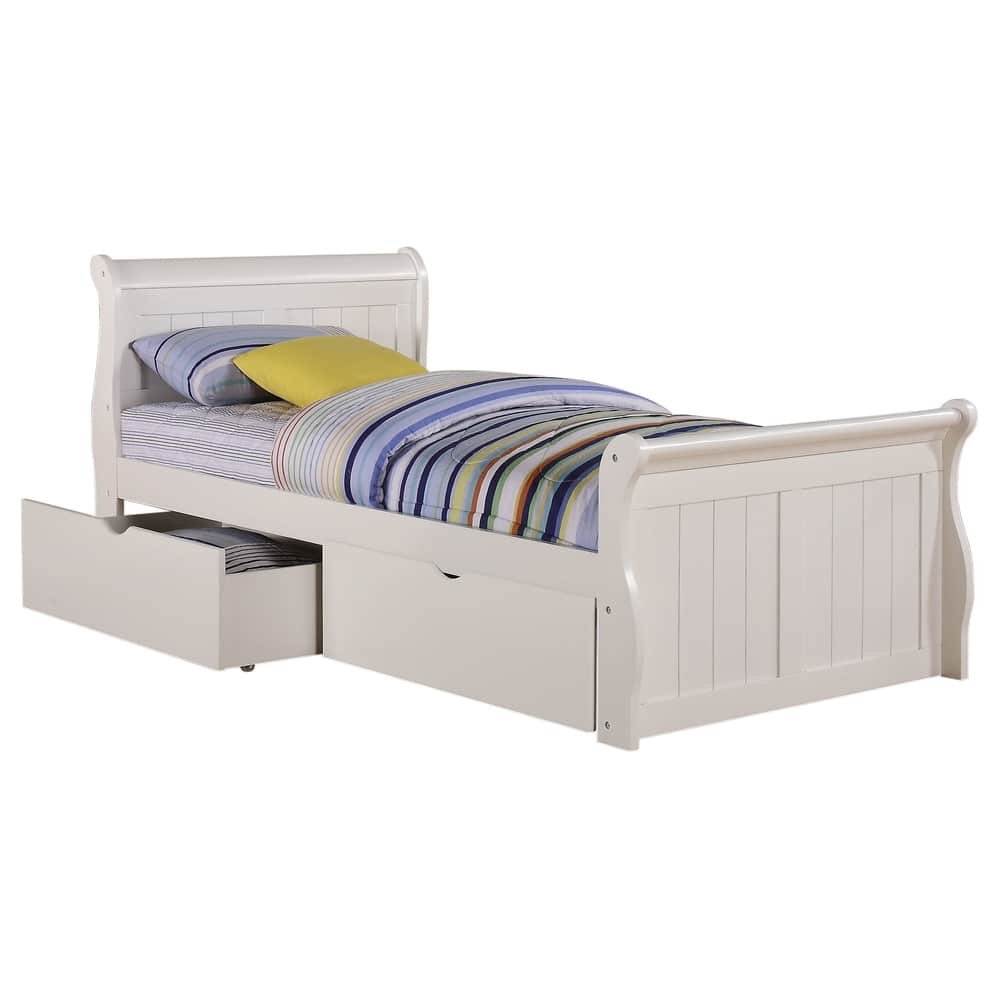 Donco Kids White Sleigh Bed with Under Bed Storage Drawers