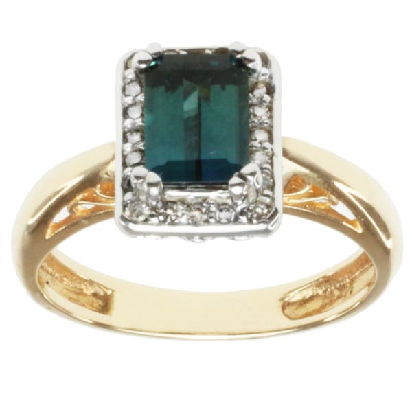 Michael Valitutti 14K Two tone Gold Emerald cut Green Tourmaline and