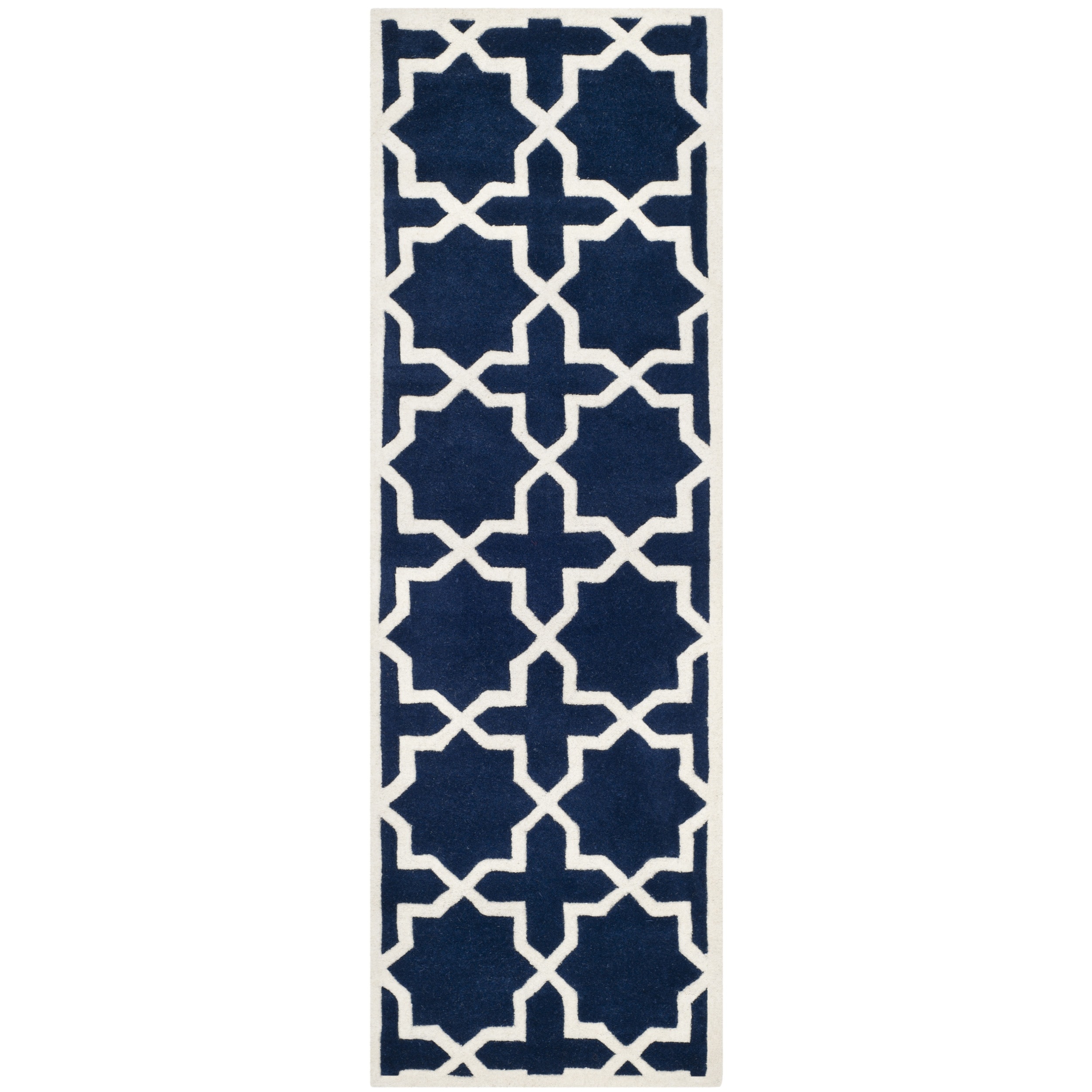 Contemporary Handmade Moroccan Dark Blue Wool Rug (23 X 11)