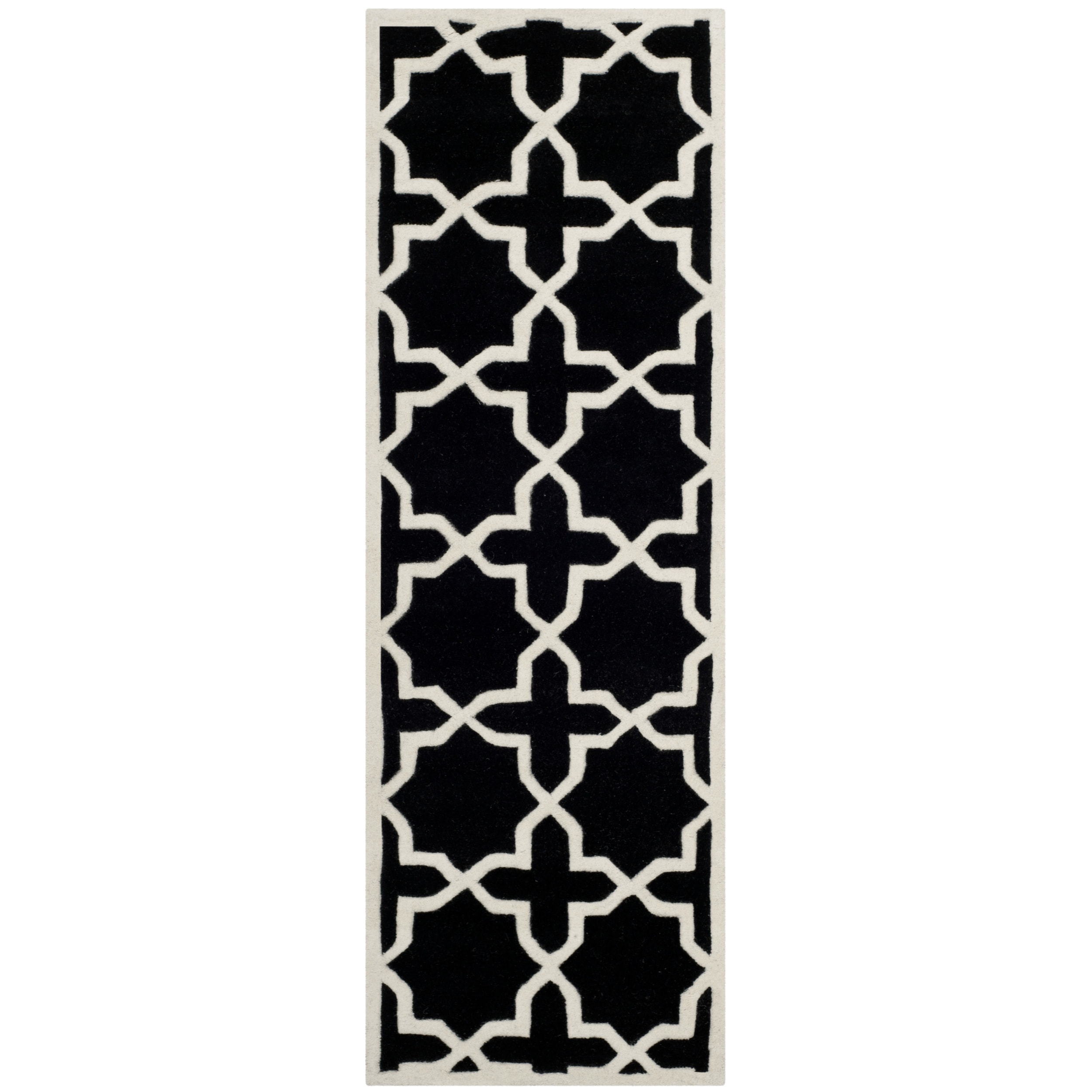 Handmade Moroccan Black/ivory Wool Rug (23 X 7)