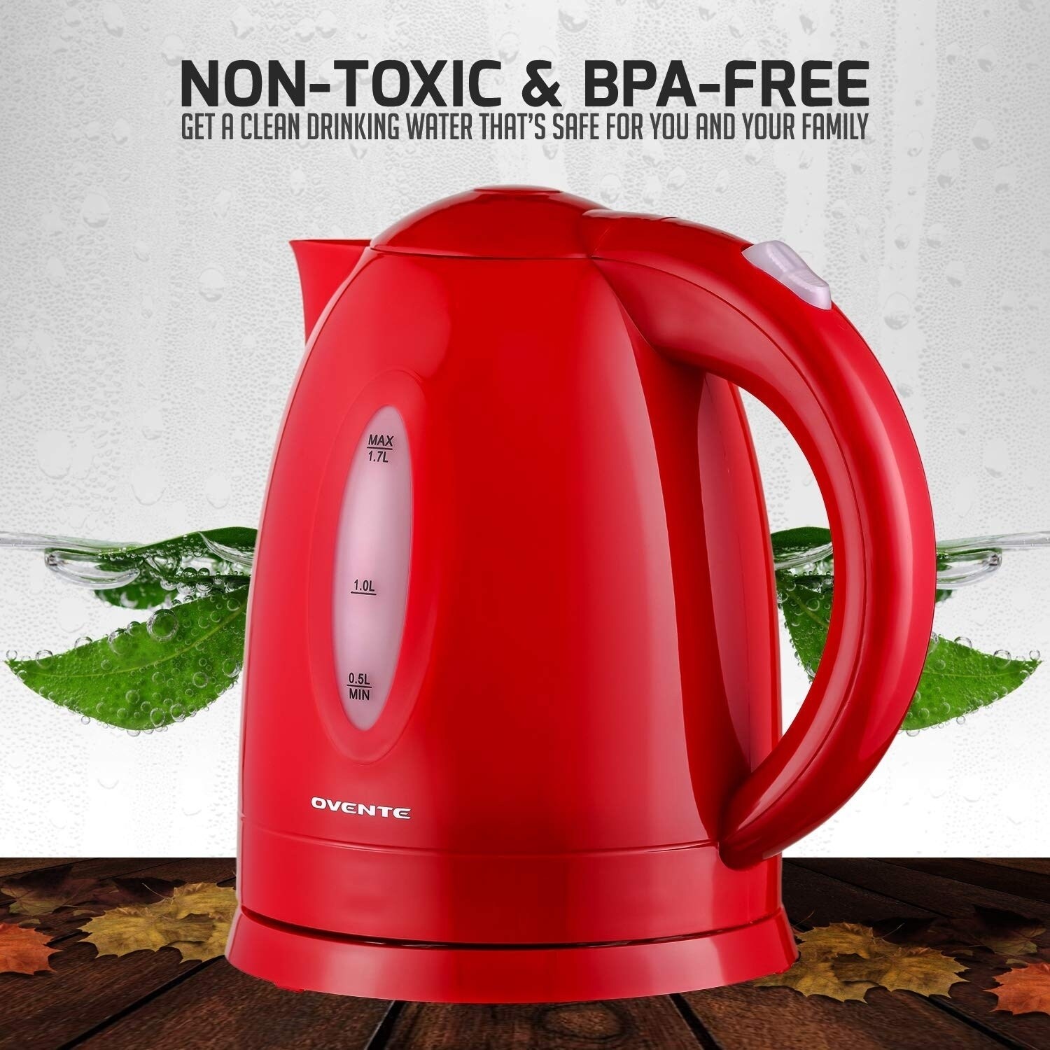 KP72 Ovente 1.7L Cordless Electric Glass Tea Kettle Water Boiller BPA Free