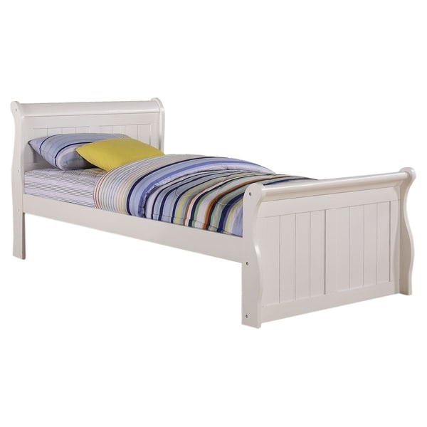 white sleigh cot with mattress