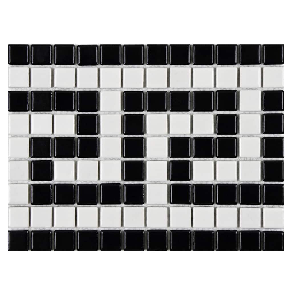 SomerTile 8x10.5-inch Victorian Greek Key Matte White and Black Border Porcelain Mosaic Floor and Wall Tile (10 tiles/5.8 sqft.)
