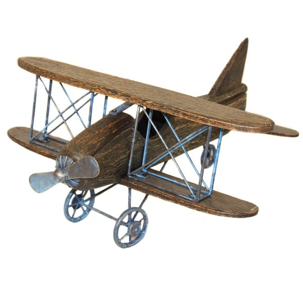 Casa Cortes Handcrafted Wooden Bi-Plane Airplane Model Toy