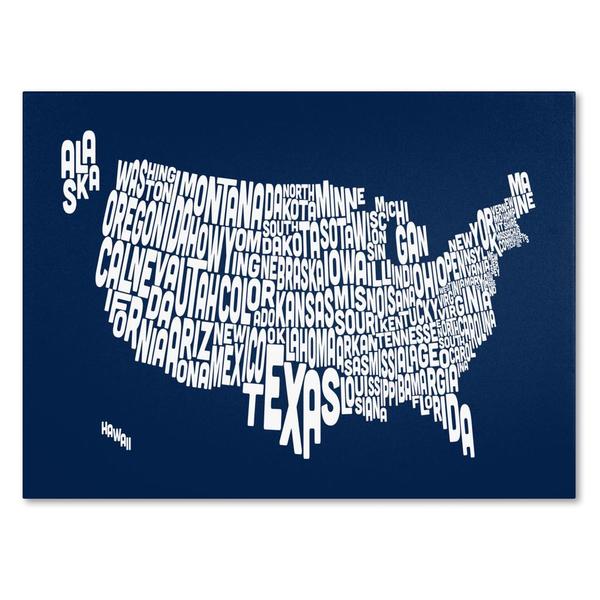 Michael Tompsett 'USA States Text Map in Navy' Canvas Art Trademark Fine Art Canvas