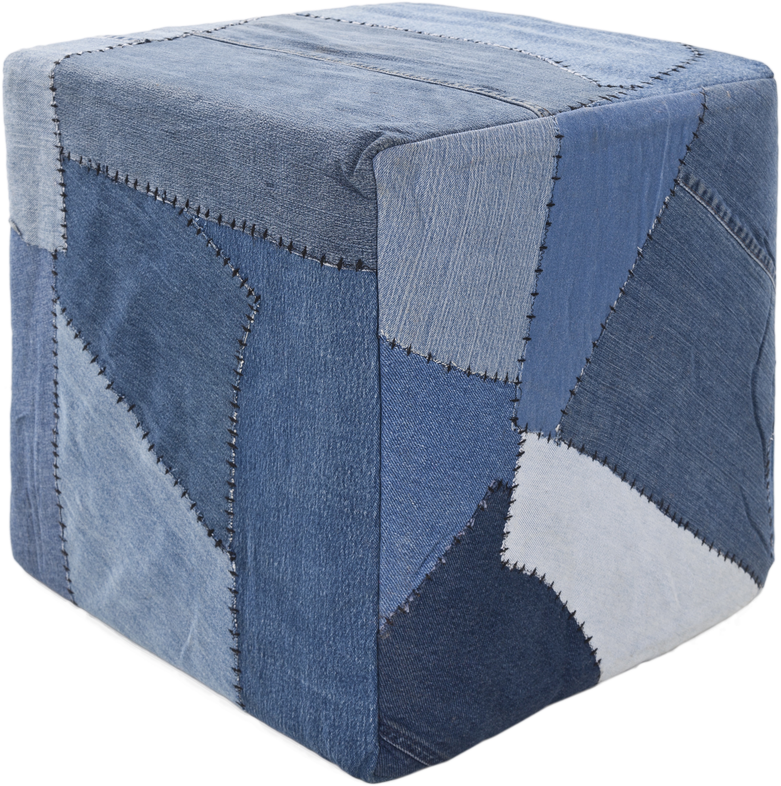 Mandara Handmade Cubic Denim Fabric Pouf