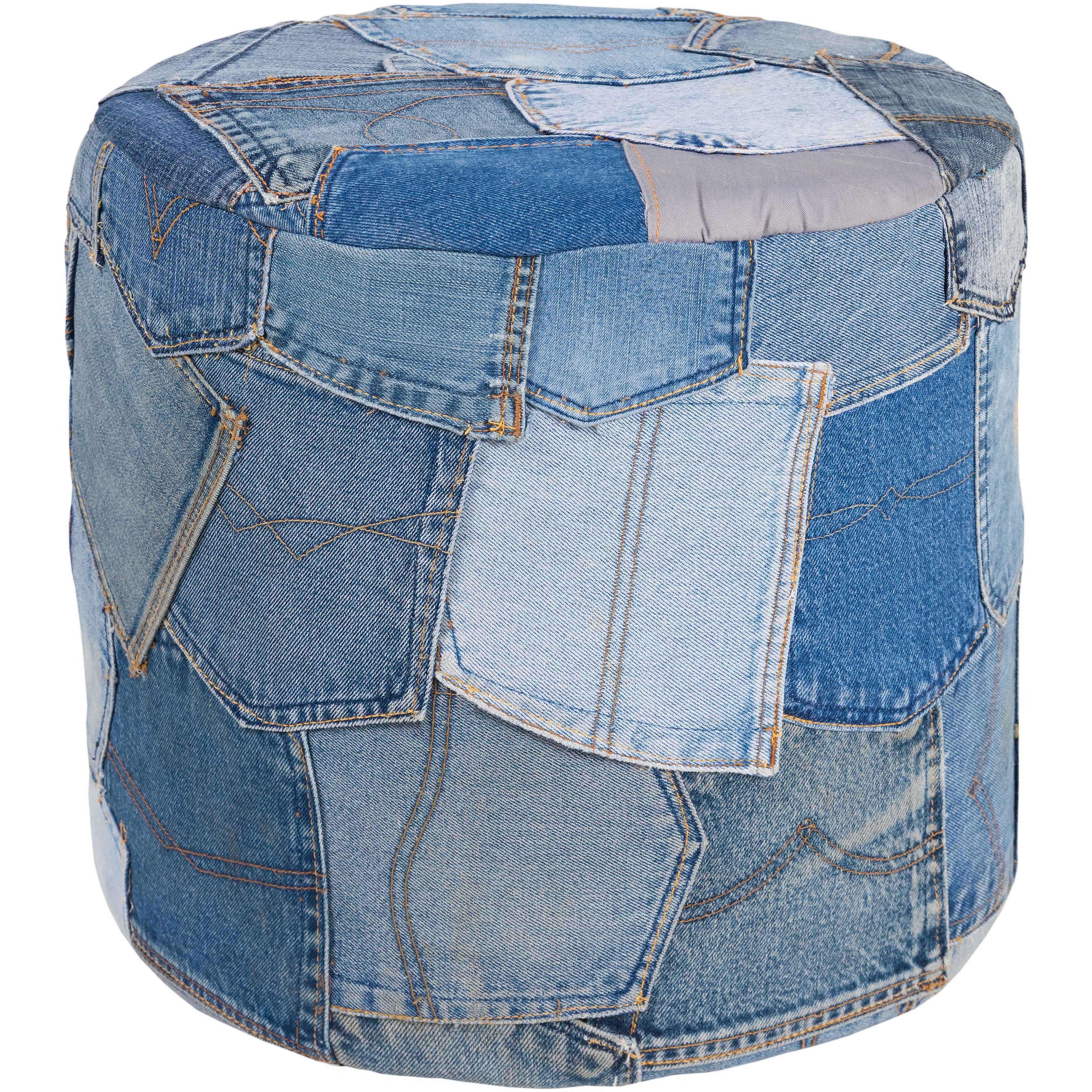 Mandara Handmade Cylindrical Blue Denim Fabric Pouf