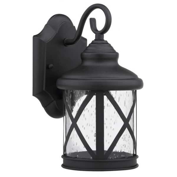 slide 1 of 2, Black/Clear Seeded Glass 1-light Outdoor Wll Light