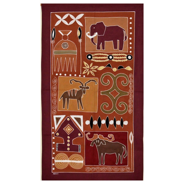 Shop Hand-painted 'Elephant and Antelope' African Tapestry (Zambia ...