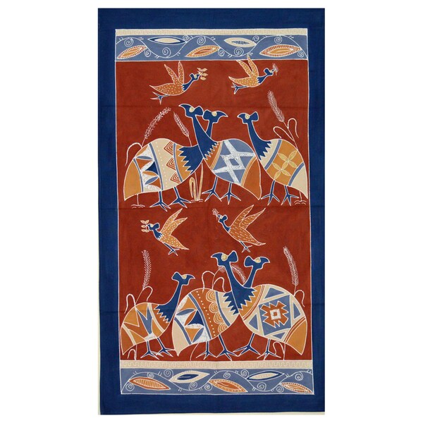 Shop Hand-painted Dark Blue and Brown 'Guinea Fowls' African Tapestry ...