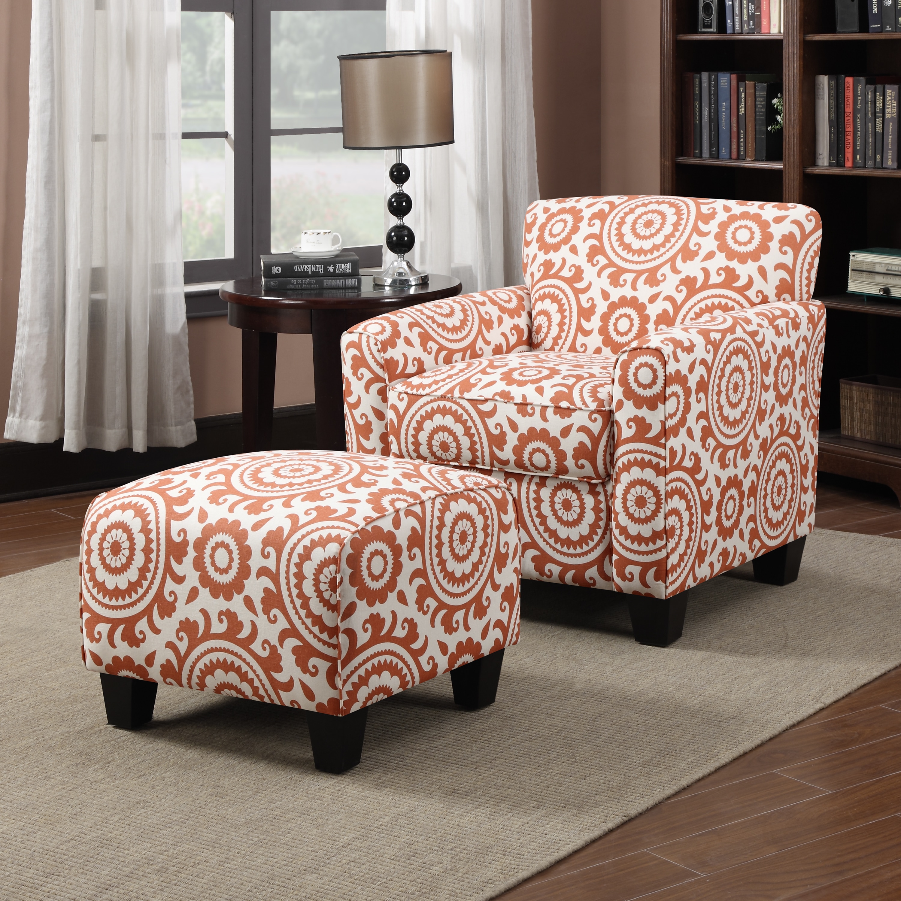 Portfolio Park Avenue Orange Spice Medallion Arm Chair And Ottoman