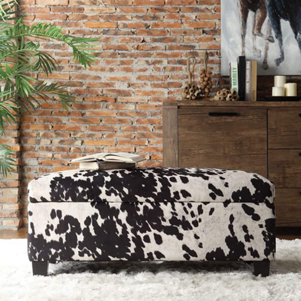 Sauganash Black Cowhide Print Lift Top Storage Bench by iNSPIRE Q Bold