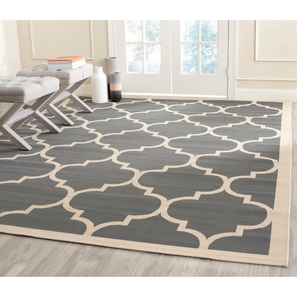 Safavieh Courtyard Moroccan Pattern Anthracite/ Beige Indoor/ Outdoor Rug - 8' x 11'