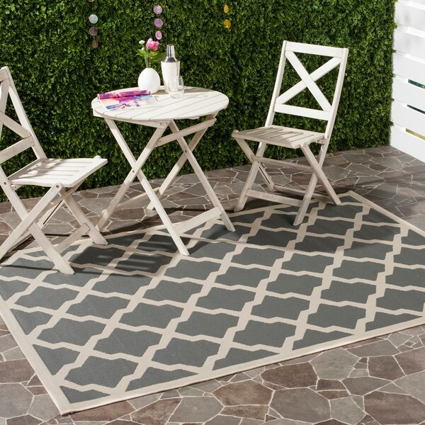 Safavieh Courtyard Moroccan Trellis Anthracite/ Beige Indoor/ Outdoor Rug - 8' x 11'