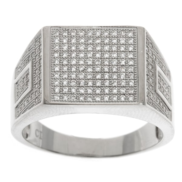 La Preciosa Sterling Silver Men's Pave Cubic Zirconia Ring