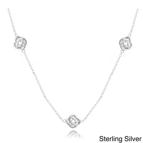 Mondevio Silver Love Knot Flower Chain Necklace - On Sale - Overstock ...