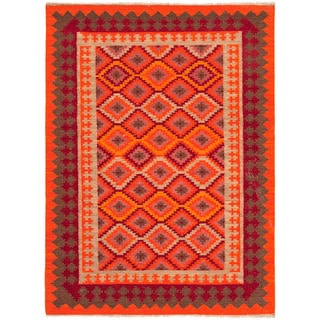 Reversible Handmade Flatweave Tribal Pattern Multicolored Rug (5' x 8 ...