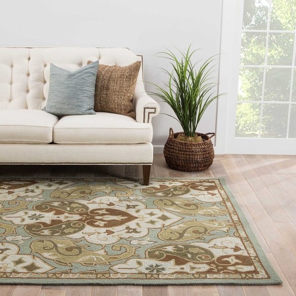 Gatlin Indoor/ Outdoor Floral Blue/ Brown Area Rug (9' x 12')