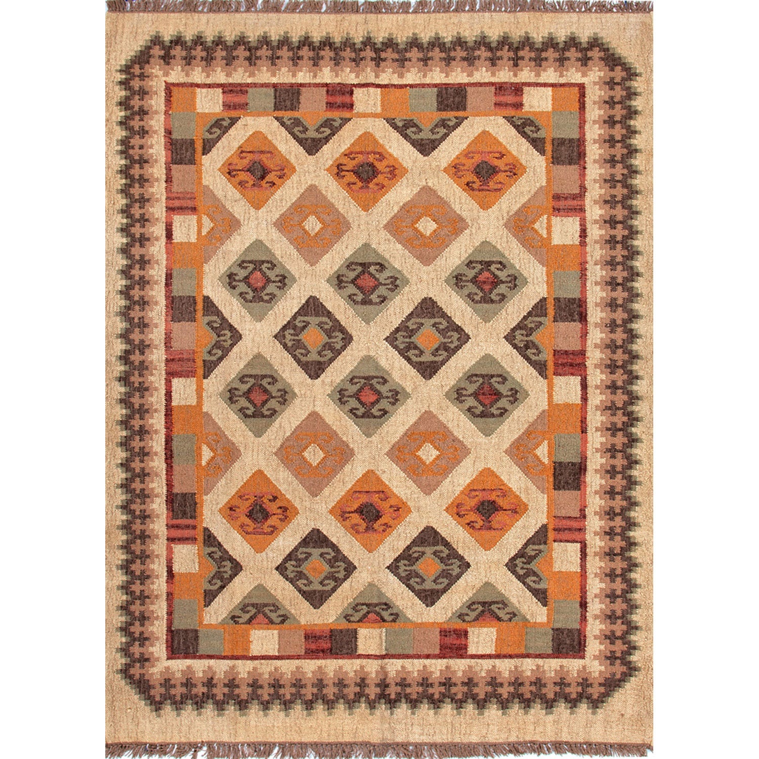 Handmade Flatweave Tribal Pattern Multicolored Jute Rug (5 X 8)