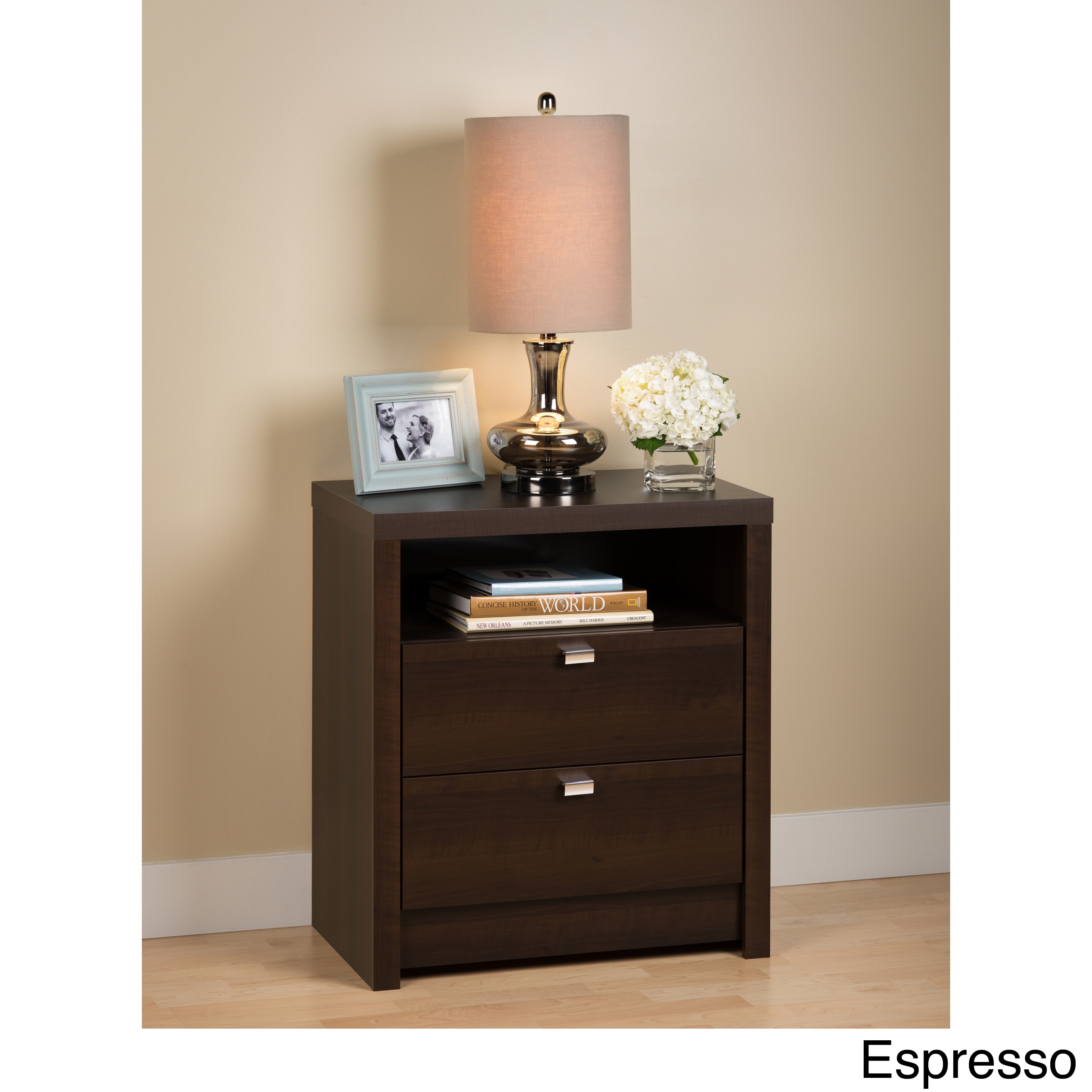 Prepac Valhalla Designer Series Tall 2 drawer Nightstand Brown Size 2 drawer