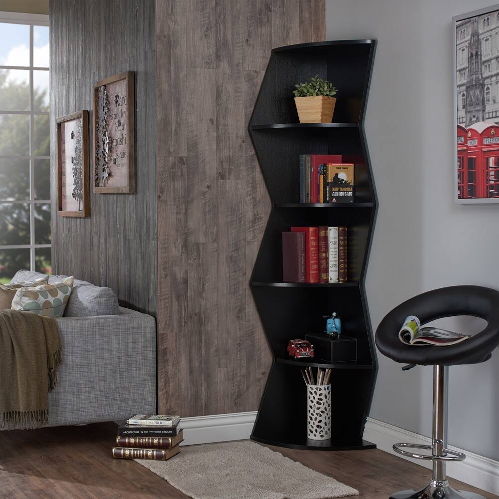 Furniture of America 'Hamner' 75-inch Black 5-tier Corner Bookcase