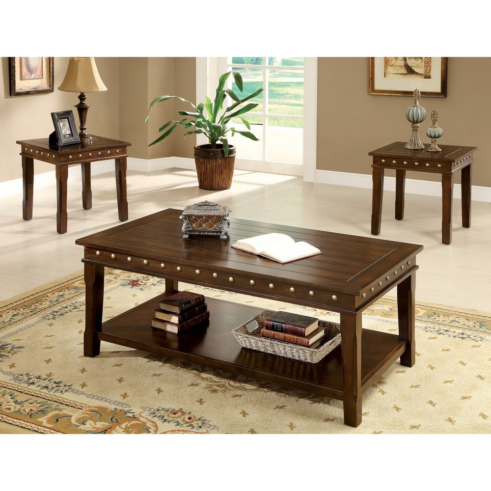 Jiff Traditional Walnut 50-inch Wood 1-Shelf 3-Piece Accent Table Set by Furniture of America